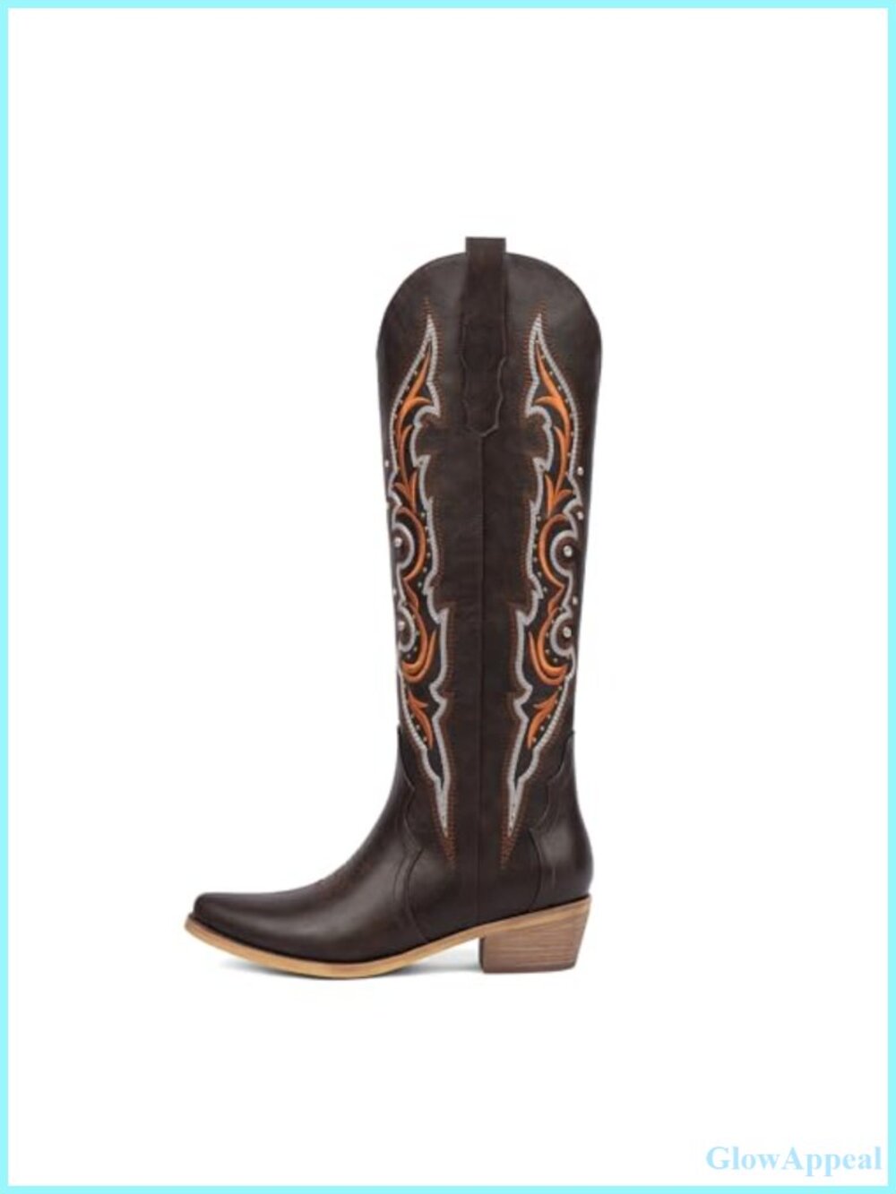Women's Knee High Cowboy Boots Embroidered Rhinestone Western Almond Toe Chunky